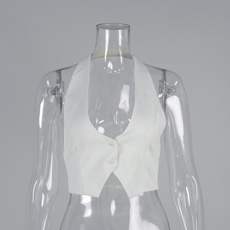 Áo vest nữ cổ V đeo cổ hở lưng dáng ngắn gợi cảm — Màu cà phê, Màu trắng, Màu đen