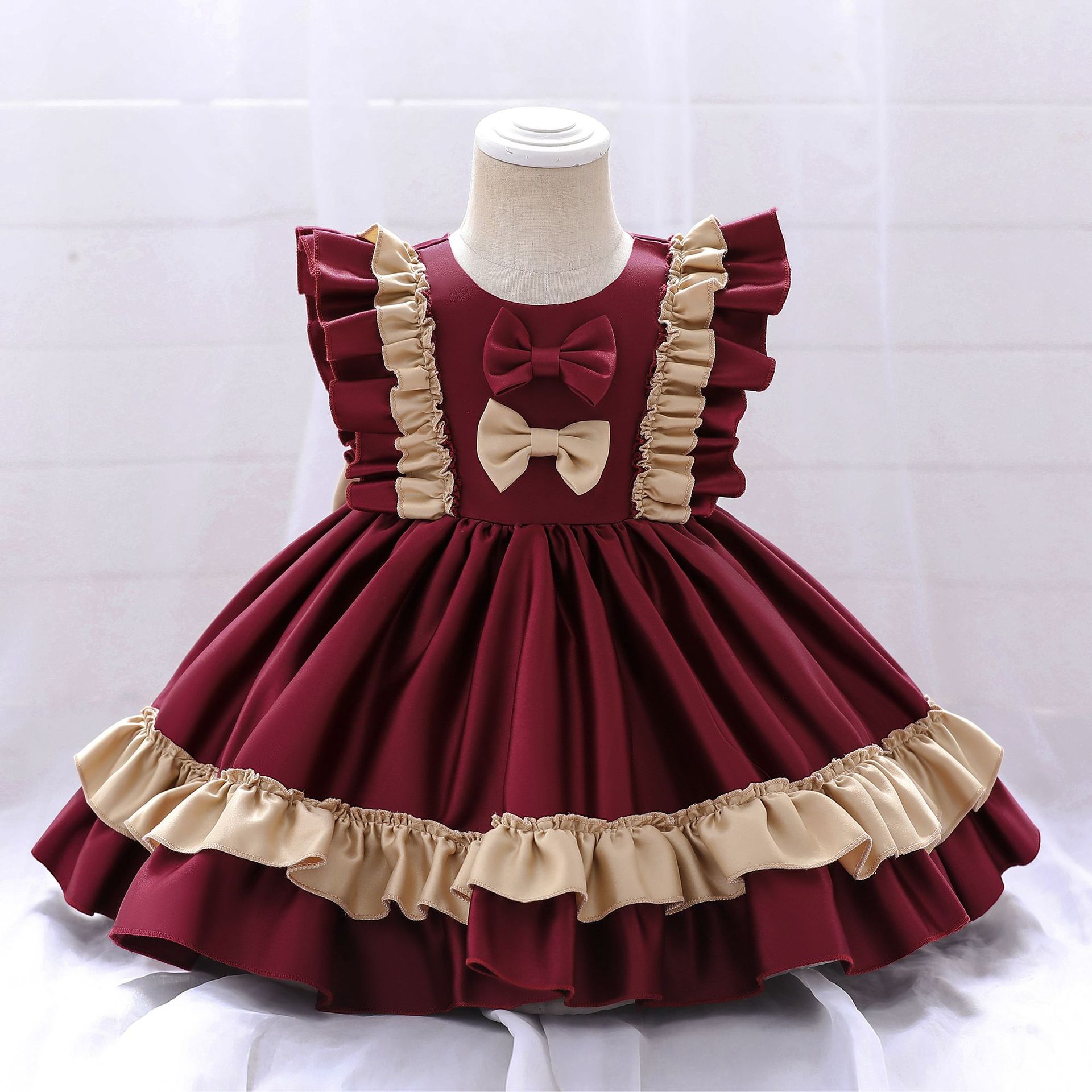 Mid Waist Waist Line Baby(0-2Years) Age Group Wedding, Festival Occasion Princess Cute Color Block Bow Knot Cotton Polyester Girls Dresses