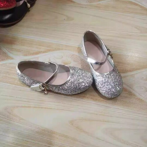 Children's Shoes Crystal Shoes Little Girl Silver Princess Performance Shoes Primary School Soft Sole Single Shoes Girls' New Small Leather Shoes