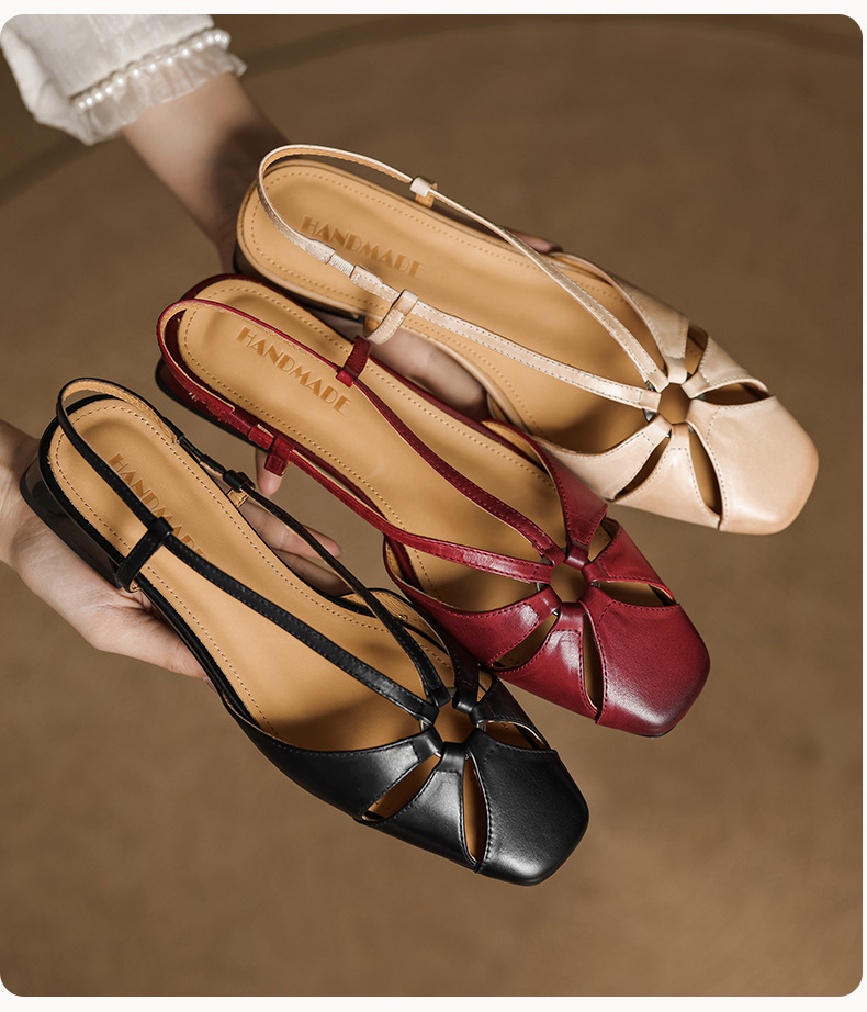 Sandal nữ quai ngang mũi nhọn phong cách vintage, gót thấp 3 cm — đen chi tiết 6