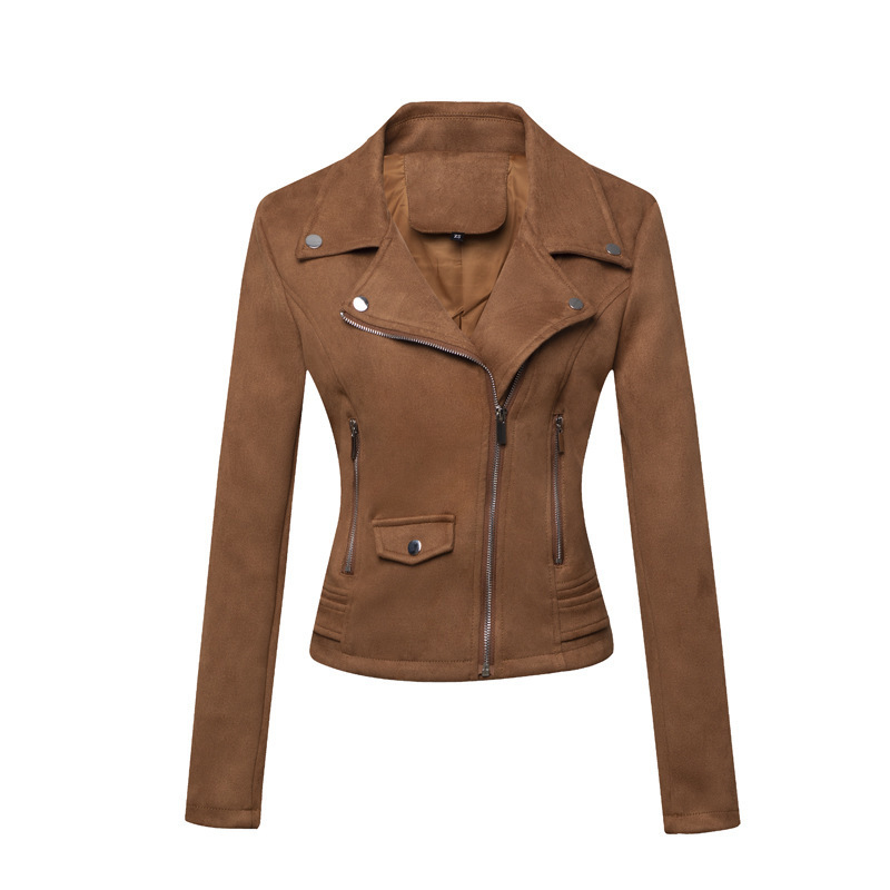 Cross-border exclusive for new European and American women's motorcycle coat women's leather short slim suede leather jacket women