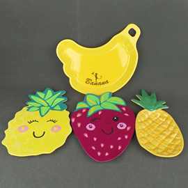 出口定制A5密胺水果盘 A5美耐皿仿瓷香蕉 草莓 菠萝水果造形碟