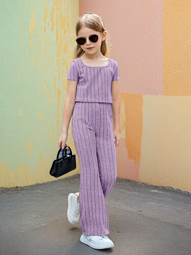 Cross-border foreign trade INS sweaters, pit strip, short top, trumpet pants suit, girls 'round collar, cross-border hot sales
