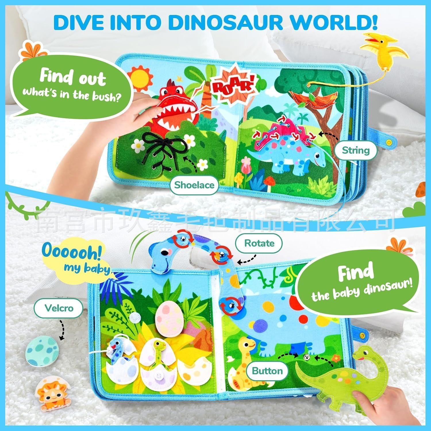 Nuevo libro cognitivo de dinosaurios para niños, fieltro, libro tranquilo, tablero de aprendizaje de educación temprana, fabricante de libros de cuentos de dinosaurios para bebés al por mayor