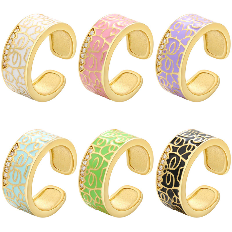 Hecheng Ornament Colorful Oil Necklace Ring Irregular Pattern Open-end Zircon Ring  Vj307 display picture 1