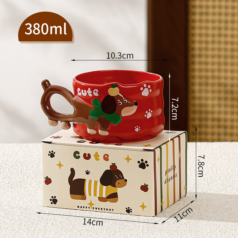 Cute salchicha cerámica taza de oficina taza de agua taza de café casera taza de pareja caja de regalo acompañante regalo