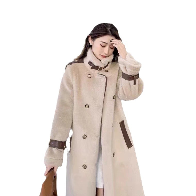 Îmbrăcăminte pentru femei Blană de nurcă haină de lungime medie pentru femei îmbrăcăminte exterioară blană de nurcă nouă toamnă și iarnă temperament stil curea pentru femei_voghion.com