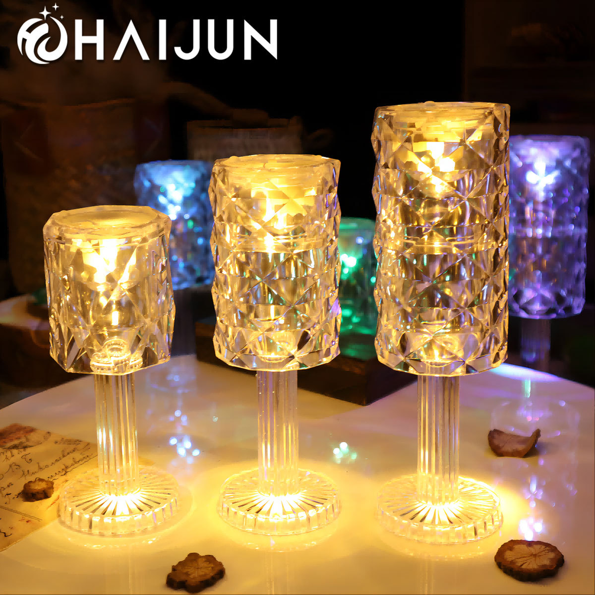 transparent acrylic glass night light contains rose
