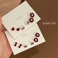 Демисезонные серьги с бантом, красный комплект