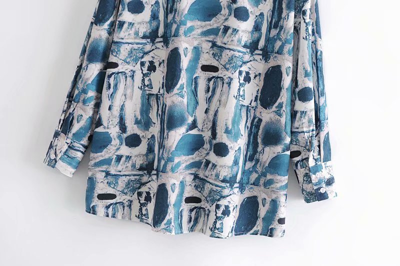 blue pattern printing long-sleeved shirt  NSAM36306