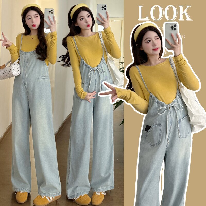 2025 spring new pregnant women Denim suspenders top pregnant women suspenders suit