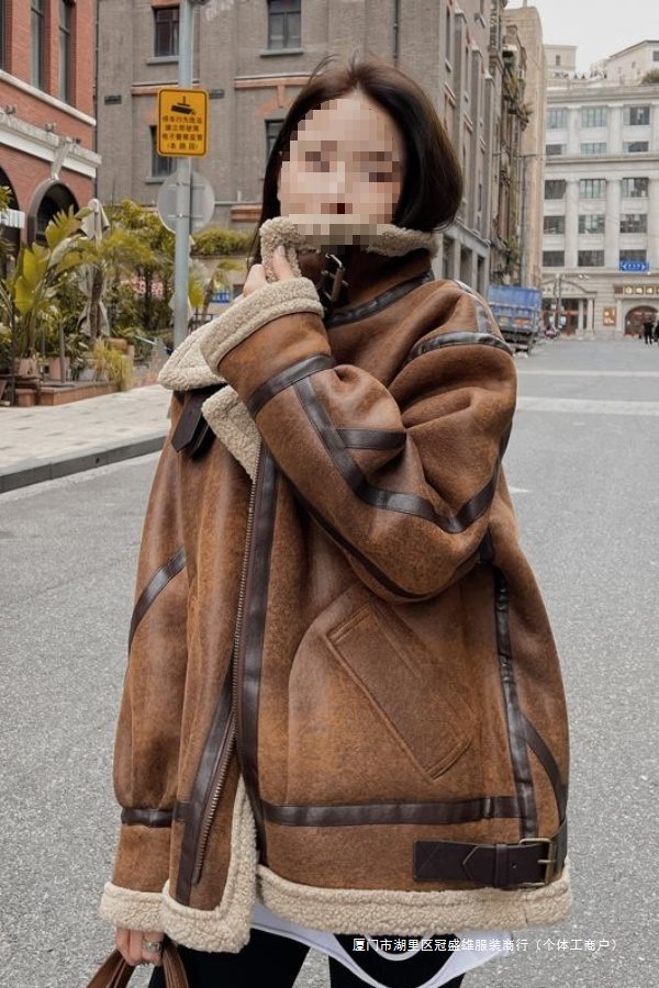 Extra Thick Retro Fur Coat Autumn and Winter Fur All-In-One Coat Women's Thickened Warm Plus Velvet Motorcycle Jacket