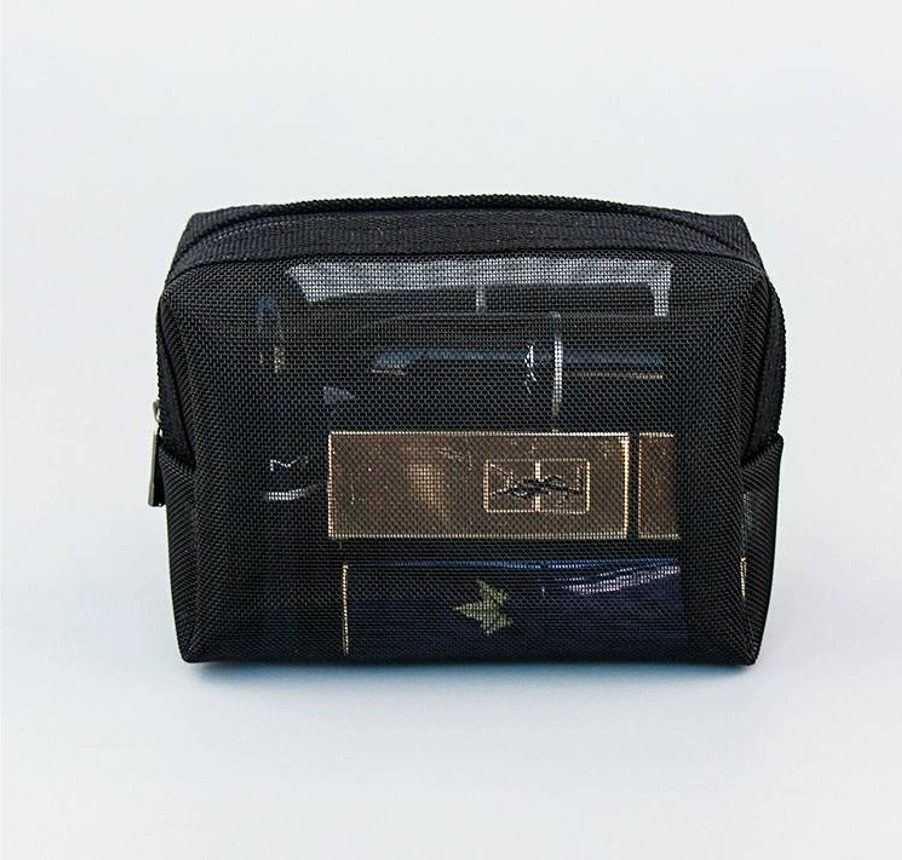 Black nylon cosmetic bag, travel bag, storage system, custom-made, polyester