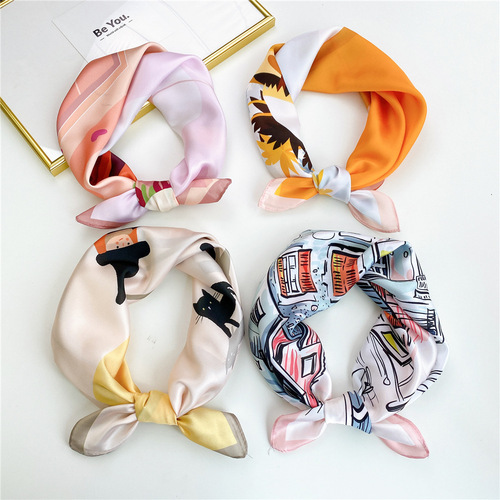 53 New Small Square Scarf Women's Spring Autumn and Summer Korean Decorative Professional Scarf Fashion Hair Tie Scarf Digital Printing