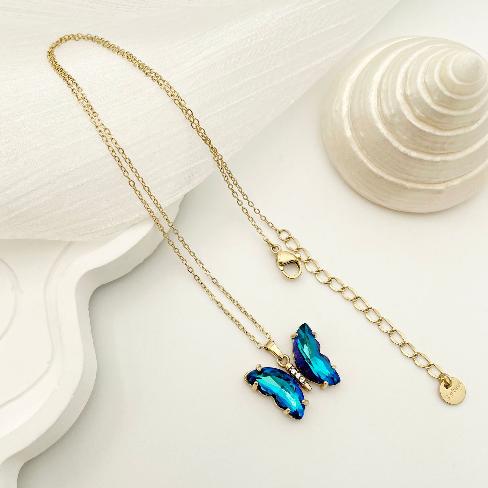 Fashion Butterfly Stainless Steel Titanium Steel Plating Zircon Pendant Necklace 1 Piece