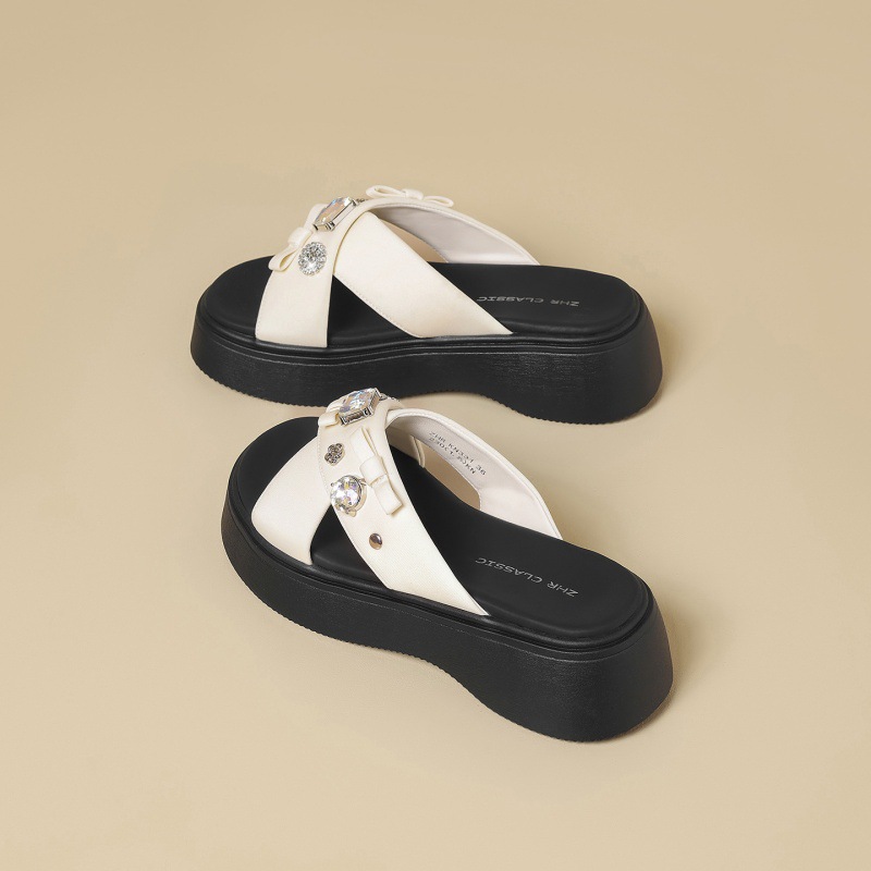 Dép sandal nữ đế dày quai chéo đính đá thoáng khí — KN331 Đen