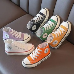 Children's High-Top Canvas Shoes 2024 Spring New Arrival for Boys and Girls, Small, Medium, and Large Children Korean Style Student Platform Shoes Parent-Child Couple Shoes