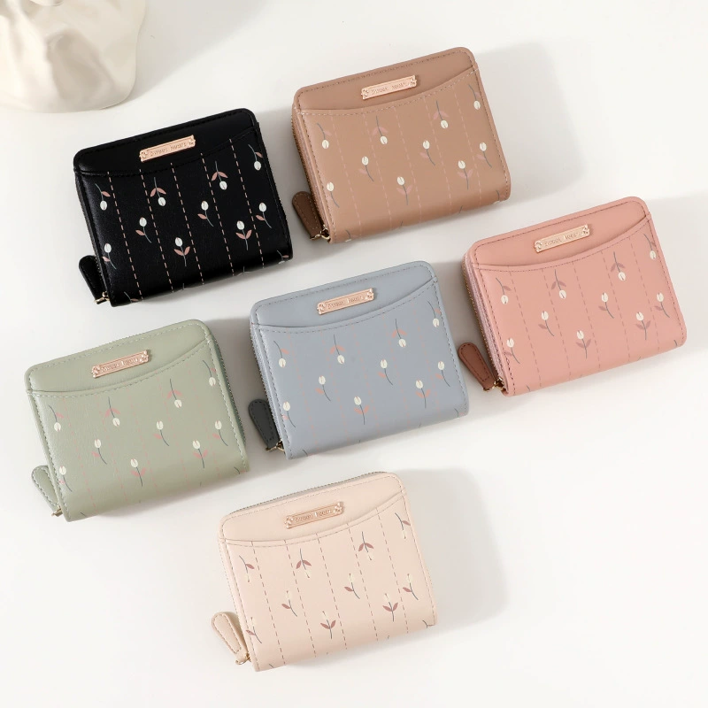 Card Holder Small Wallet Organizer Bag, Floral Pattern, Compact 11×3×9 cm