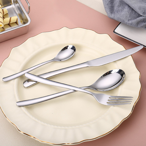 410 stainless steel French moonlight tableware thin handle spoon bright hotel restaurant steak knife fork spoon tea spoon