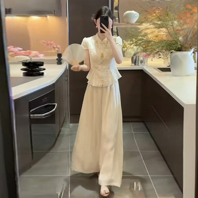 New Chinese Style Vest and National Style Suit for Women, Summer Design, Temperament, Slim Embroidered Top, Wide Leg Pants Two-Piece Set