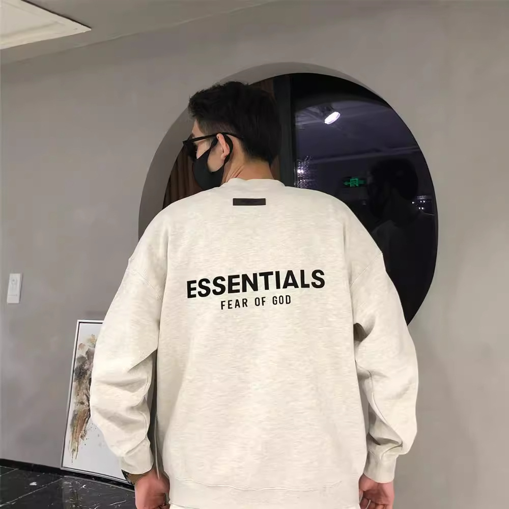 复线ESSENTIALS潮牌宽松胸前后背植绒毛圈卫衣男女情侣美式圆领