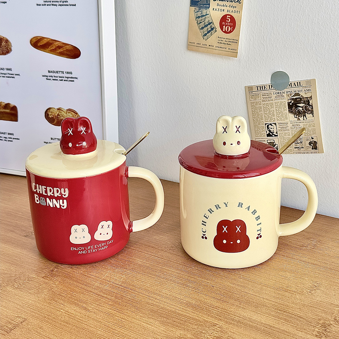 Cute Cherry Rabbit Ceramic Cup Creative High-Pretty Couple Mug with…