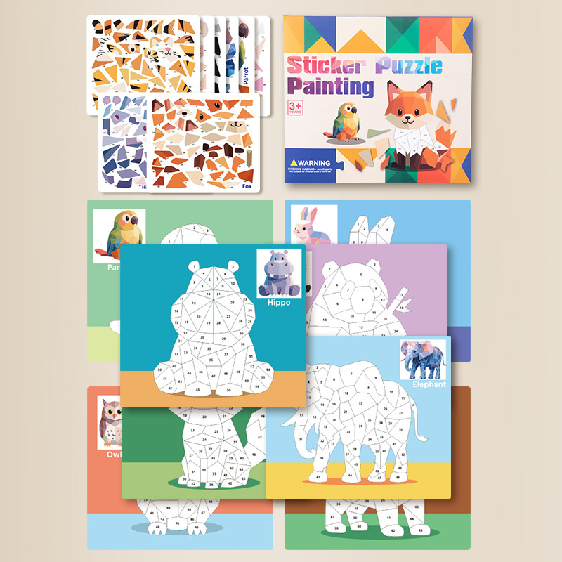 子供の 3D 幾何学的なコラージュパズル知育玩具幼稚園 3-6 歳集中手作り diy ステッカー|undefined
