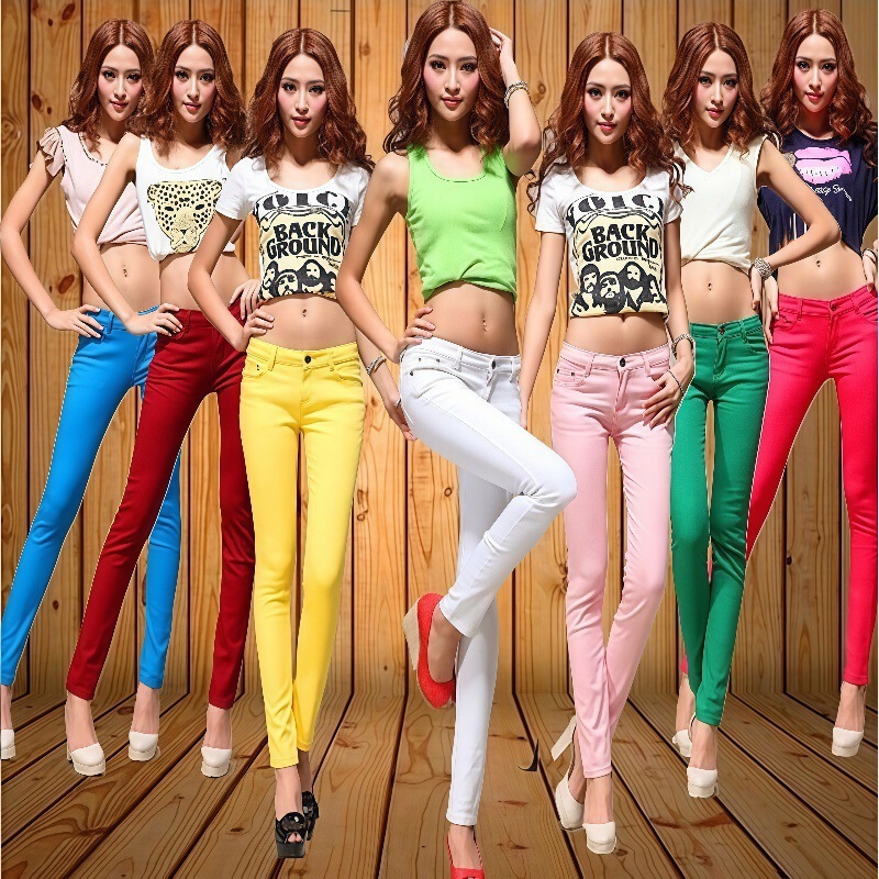 Candy-Colored Women's Denim Pants, Colorful Slim-Fit Pants for Women, Plus-Size Women's Pencil Pants, Elastic Slimming Long Pants