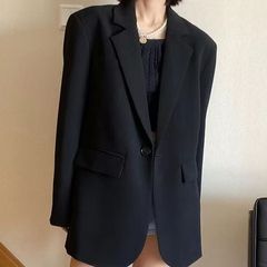 黒のブレザー、フェミニンなデザイン、韓国風スーツ、ゆったりカジュアルなスリムトップス、春秋の小さなスーツ