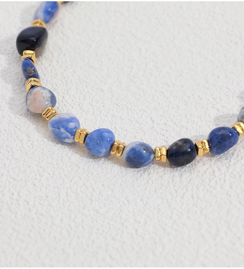 Linglang Vintage Irregular Natural Stone Clavicle Chain Handmade Beaded Necklace Chic Beaded Jewelry