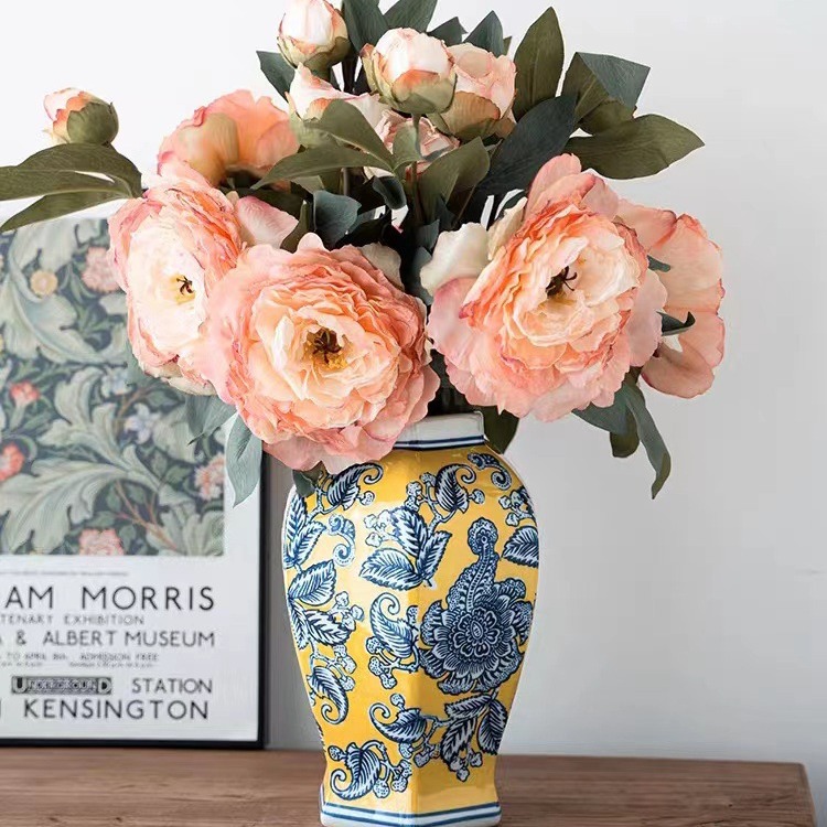 New Chinese-Style Blue and White Porcelain Vase for Living Room, Bedroom, Dining Table, High-Temperature Hand-Painted Flower Vessel for Flower Arrangement and Hydroponics, Does Not Leak