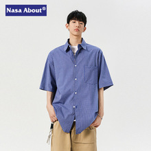 NASA美式复古休闲格子衬衫男士2025年夏季款新款宽松百搭衬衣外套