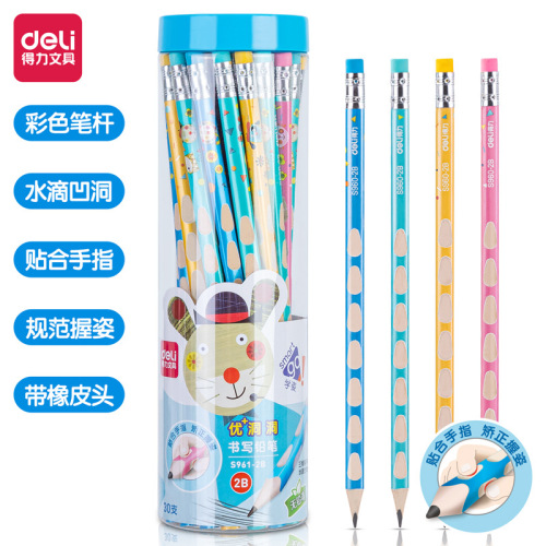 Deli S960/S961 Hole Pencil Correction Grip Pencil for Primary School Students Drawing and Writing 2B/HB