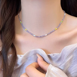 紫色水晶串珠锁骨链女款2026新款高级感轻奢小众项链海边颈链配饰