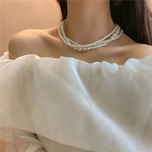 性感辣妹多层设计珍珠文艺复古项链装饰小众气质颈链网红锁骨链女