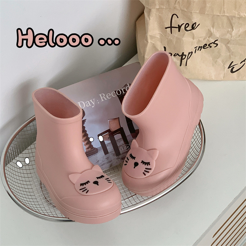 Cute Cartoon Waterproof Rain Boots for Boys and Girls, Toddlers, Non-Slip Mid-Calf Japanese Style Kitten Water Shoes