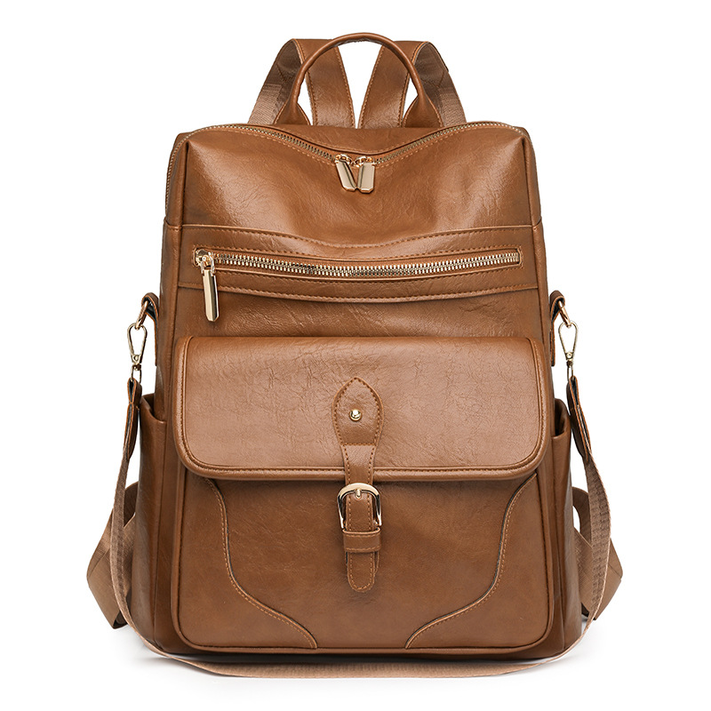 2025 nueva mochila de cuero suave para mujer retro europea y americana, mochila multifuncional de gran capacidad de moda