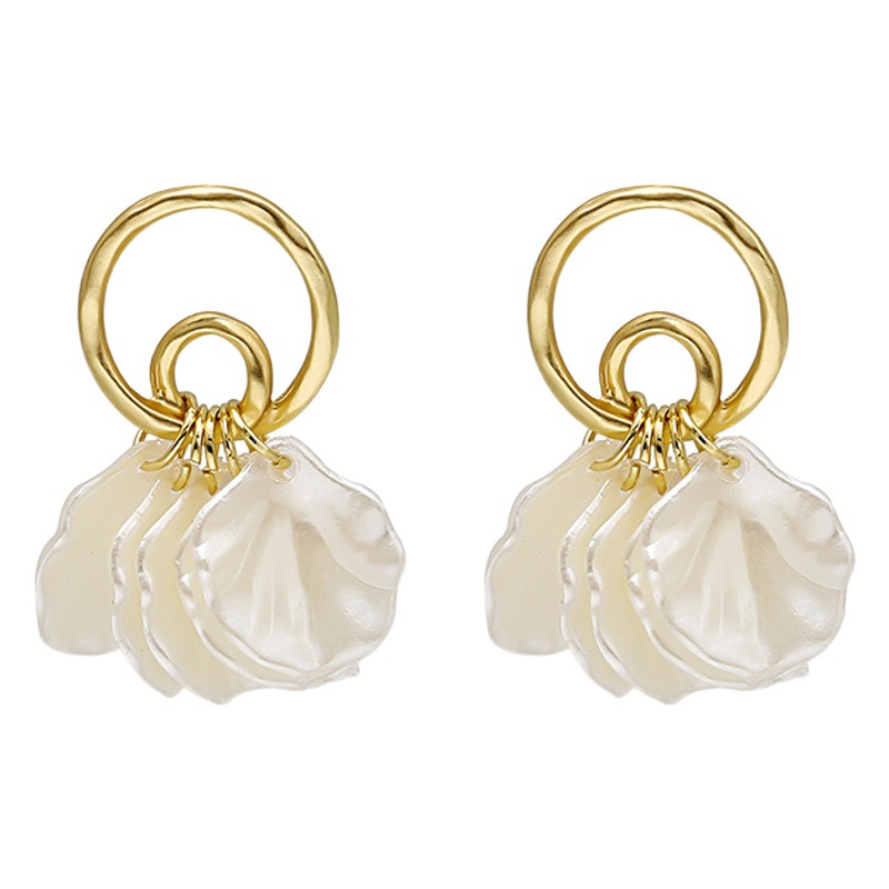 Aguja de plata Corea de alta calidad, conchas, pétalos blancos, pendientes, temperamento, flores transparentes, borlas, pendientes de perlas