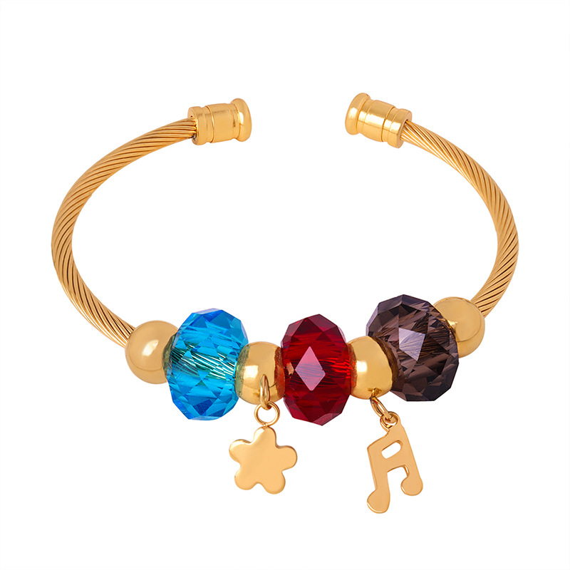 Francés retro colorido corte cristal pulsera abierta titanio acero 18K oro nicho diseño no se desvanece pulsera dulce chica
