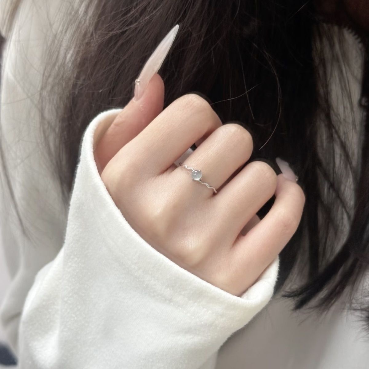 Aqua Blue Niche Adjustable Ring, Minimalist Ins-Style Dopamine Open Ring, Personalized Index Finger Ring with a High-End Cool Vibe