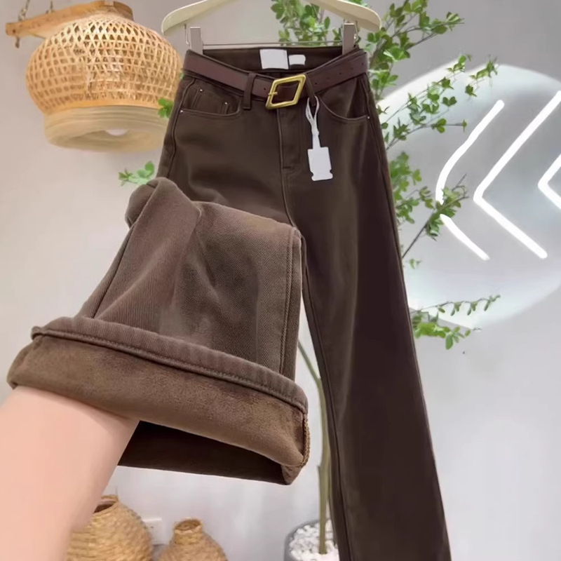 Melard Brown Wide-Leg Jeans for Women, Autumn and Winter 2025 New Style, High-Waisted, Slimming, Coffee-Colored Straight-Leg Pants Melard Brown Wide-Leg Jeans for Women, Autumn and Winter 2025 New Style, High-Waisted, Slimming, Coffee-Colored Straight-Leg Pants