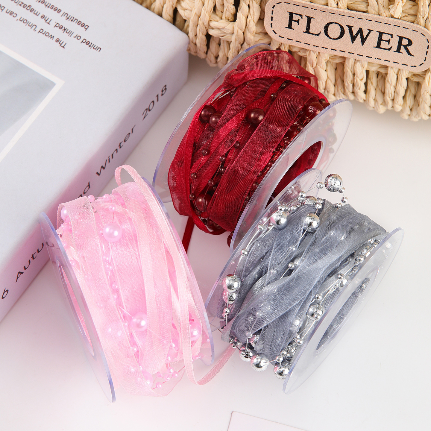 Perla amor hilo cinta de perla cadena de perlas creativa ramo de flores DIY cinta arco cinta de colores embalaje floral