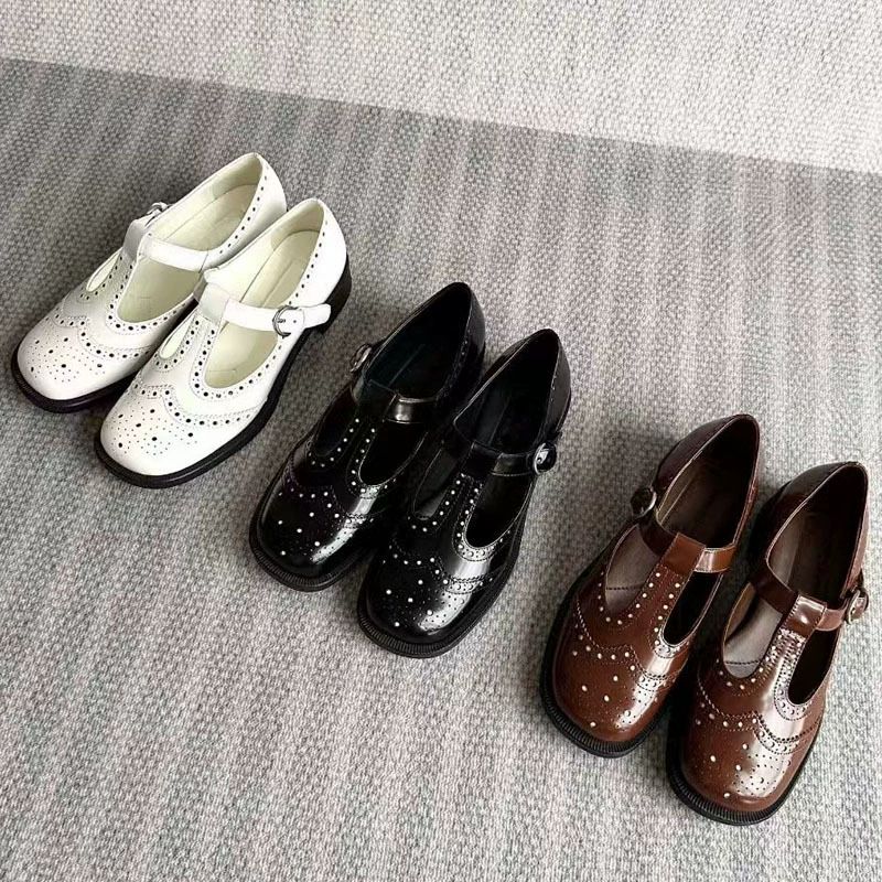 2024 новые резные туфли Мэри Джейн женские чистые кожаные сандалии маленькие средние туфли на каблуках Лолита женские туфли на каблуках
