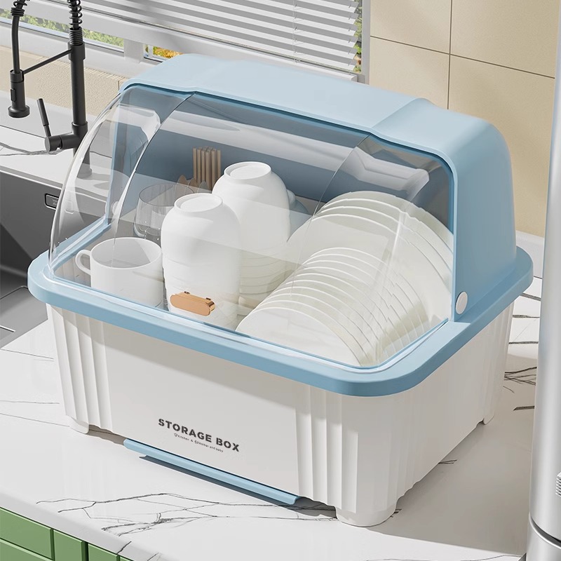 Bowl and Chopstick Storage Box with Lid, Household Kitchen Dish Rack, Draining Countertop Dish Holder, Bowl Organizer