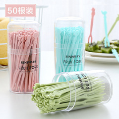 フルーツラベル使い捨てプラスチック2歯家庭用フルーツケーキ甘いフォークお菓子小さなフォークフルーツフォークセット