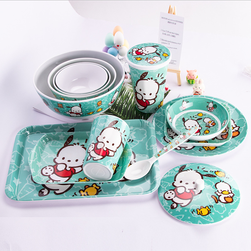 New Creative Pacha Dog XO Cool Penguin Children's Tableware Set Baby Cartoon Plate Imitation Porcelain Rice Bowl Cup