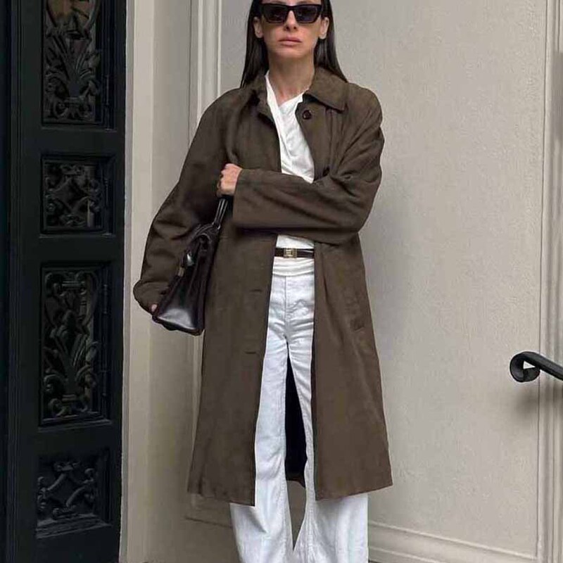 2024 Autumn and Winter Vintage Brown Suede Coat Coat High-end Sense Long Coat Loose Casual Commuter Jacket 2024 Autumn and Winter Vintage Brown Suede Coat Coat High-end Sense Long Coat Loose Casual Commuter Jacket