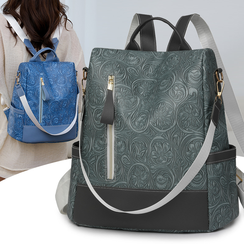 2024 verano nuevo estilo moda contraste color damas en relieve mochila casual versátil multifunción antirrobo en nombre del cabello
