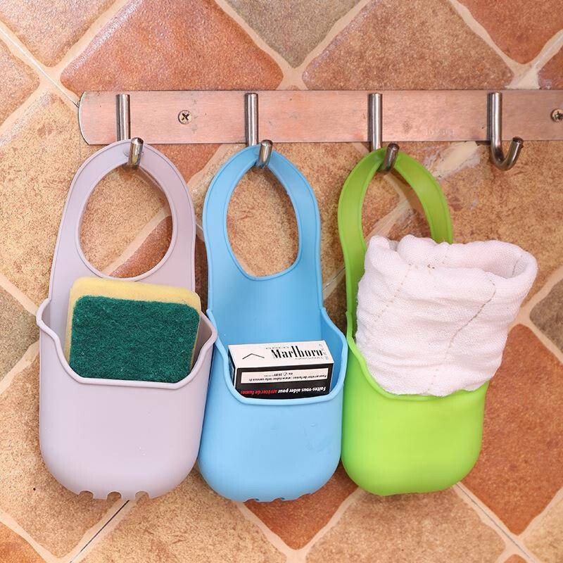 Kitchen Sink Hanging Bag Faucet Washbasin Drain Hanging Basket Sponge Rag Storage Bag Bathroom Silicone Storage Basket