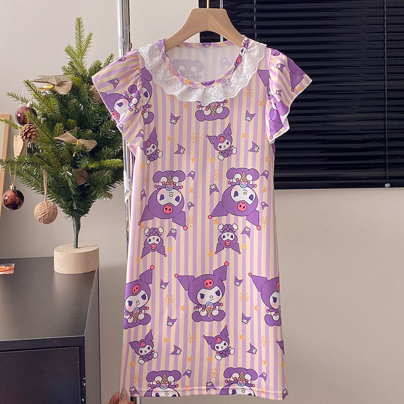 Camisón de las niñas de verano de manga corta pijamas de los niños delgados verano niña padre-hijo niños grandes princesa homewear ropa exterior